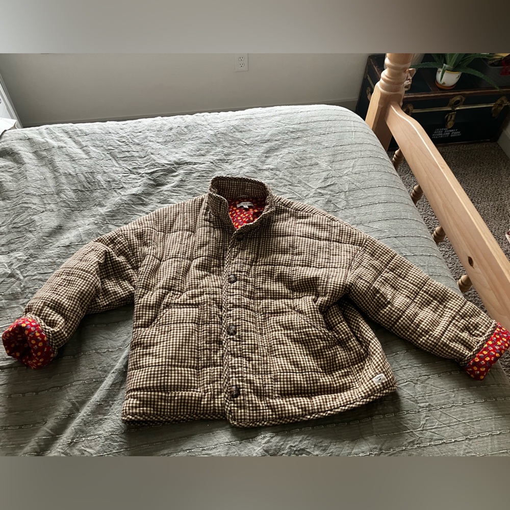 Toad&Co Manzana Brown Checkered Jacket with Floral Lining